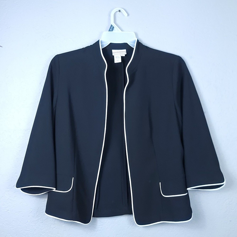 Coldwater Creek Womens Blazer Jacket Black White Career made in USA SIZE 12